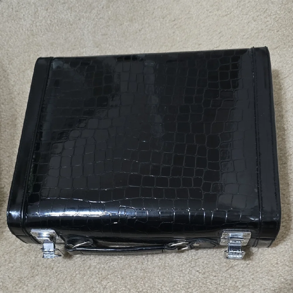 Black Crocodile-Embossed Hardcase Makeup Organizer (GUC)